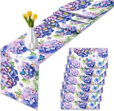Caminos de mesa de plástico con hortensias moradas 14 x 108 pulgadas