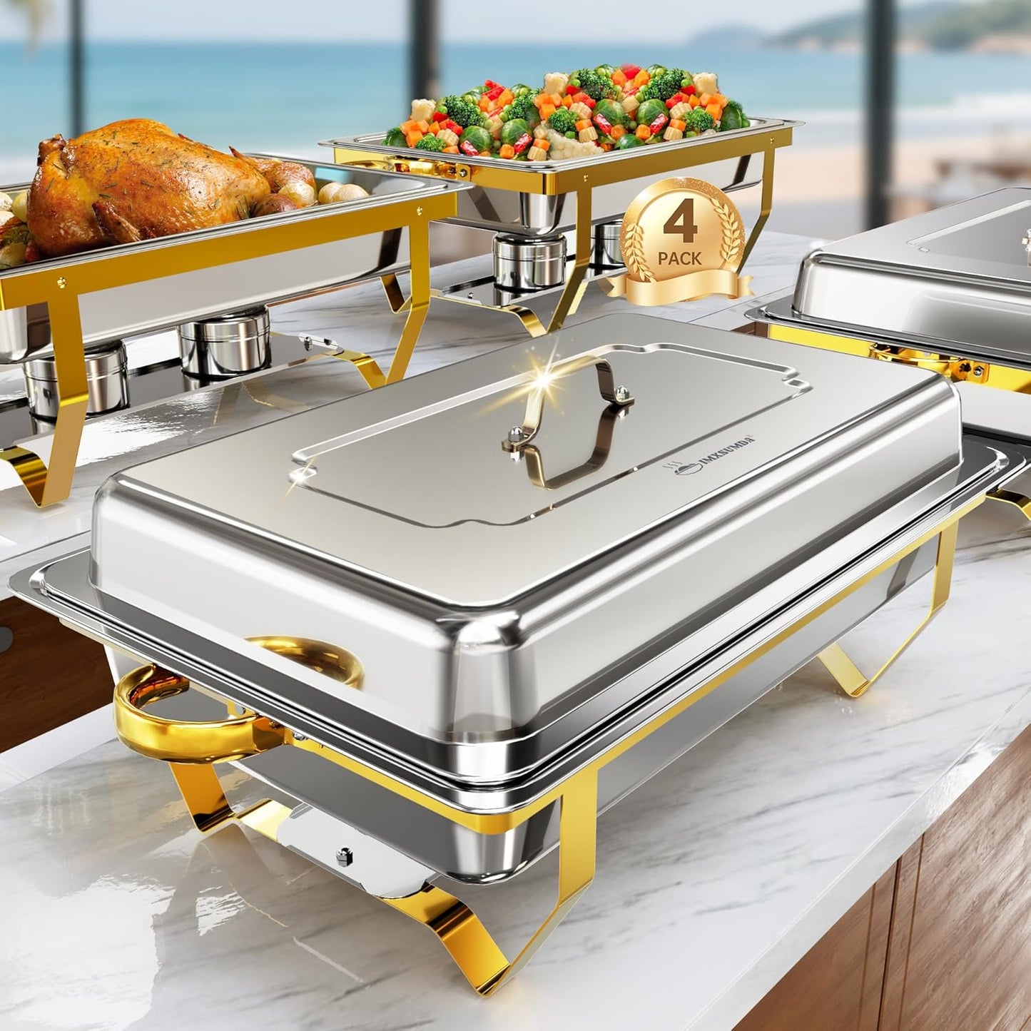 Platos de roce para buffet de acero inoxidable paquete de 4