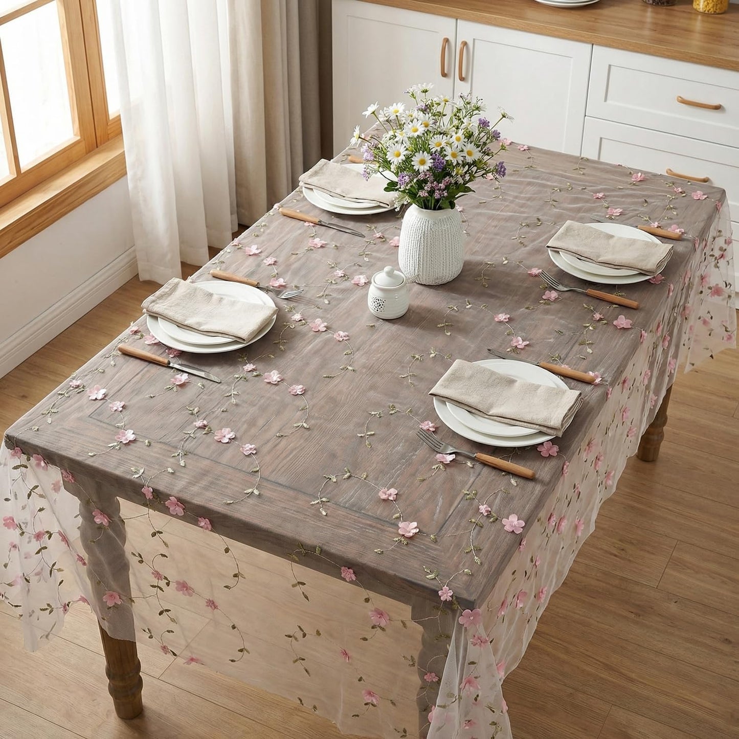 Mantel gasa blanca 60x84pulg color rosa claro tul primavera boda