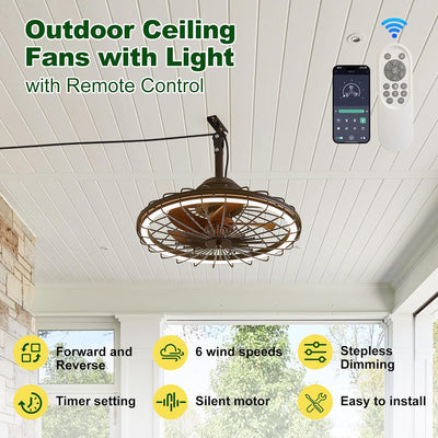 Ventilador techo exterior con luz IP65 20pulg control app dimmable