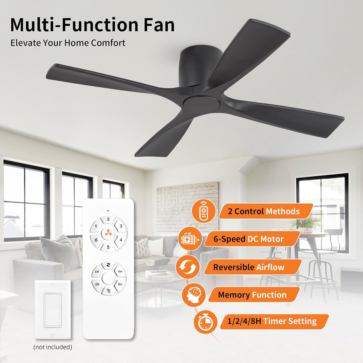 Ventilador techo 48pulg 4 aspas motor CC 6 vel