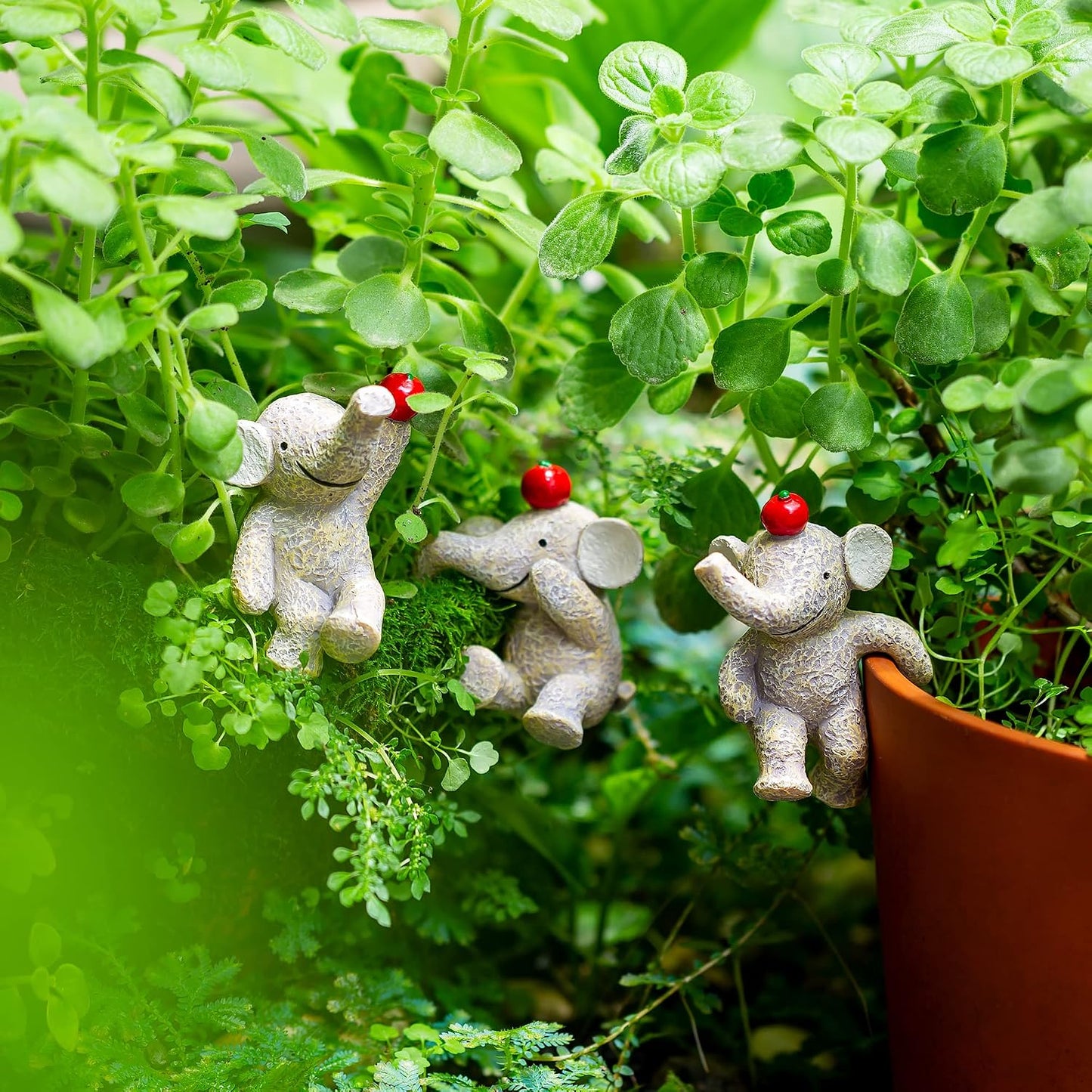 Estatuas jardín elefantes mini decorativas set 3