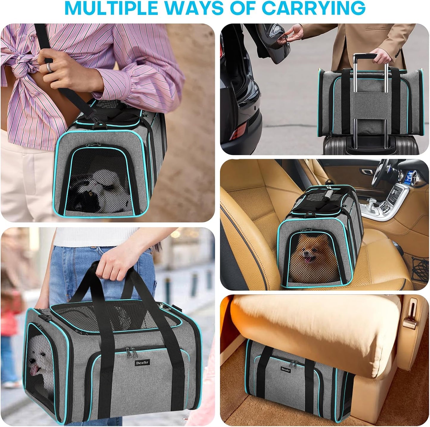 Bolsa viaje mascotas suaves TSA aprobada expandible gris