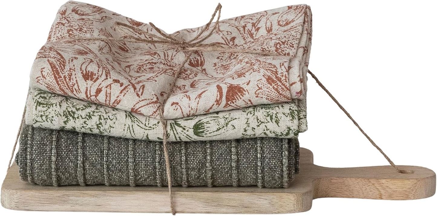 3 Pzas Toallas de cocina algodón estampado con tablero madera mango