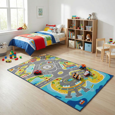 Alfombra juego educativo puerto azul amarillo 55x26pulg