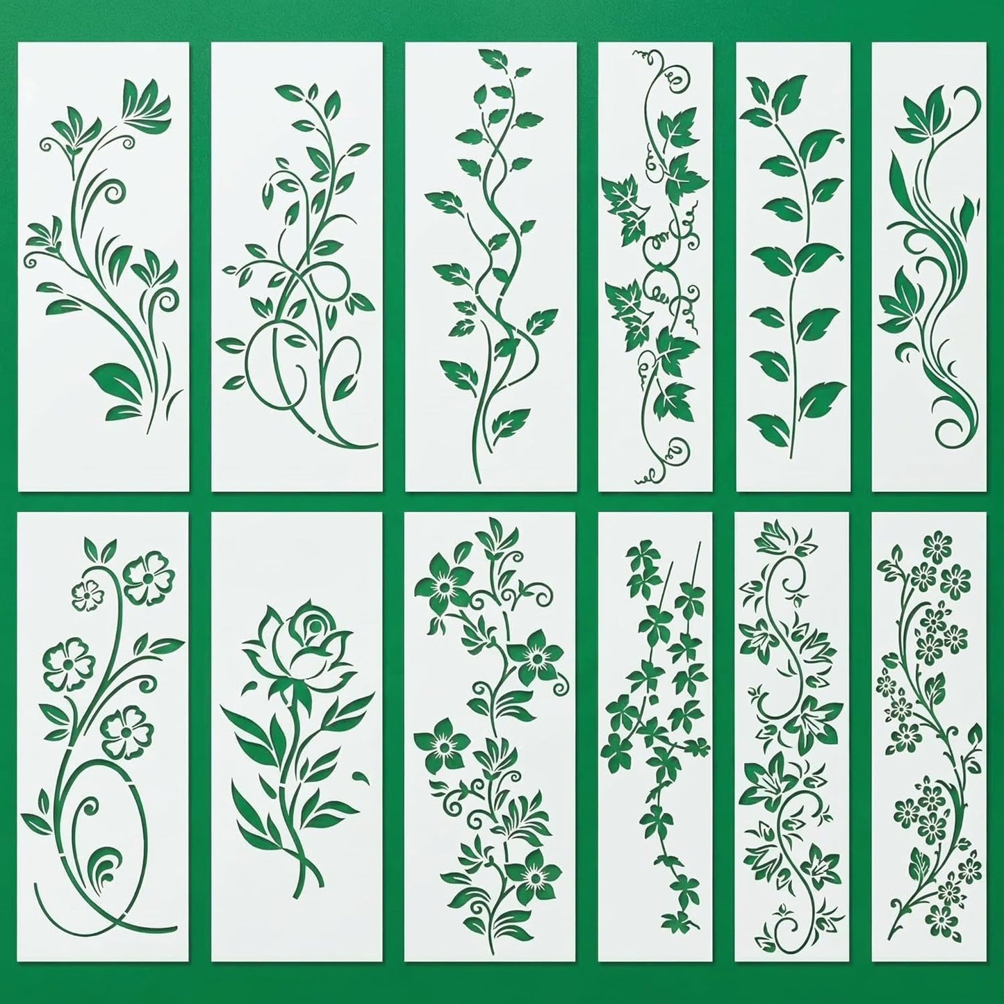 12 Plantillas Vid Flores Reutilizables Pared Madera Tela