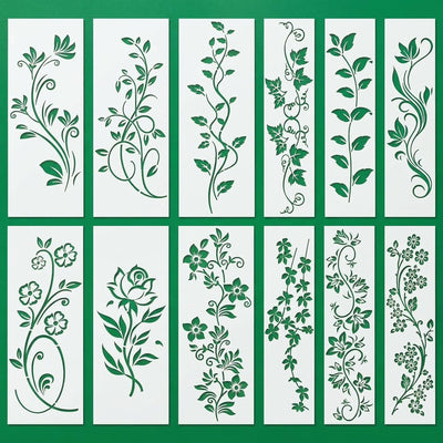 12 Plantillas Vid Flores Reutilizables Pared Madera Tela