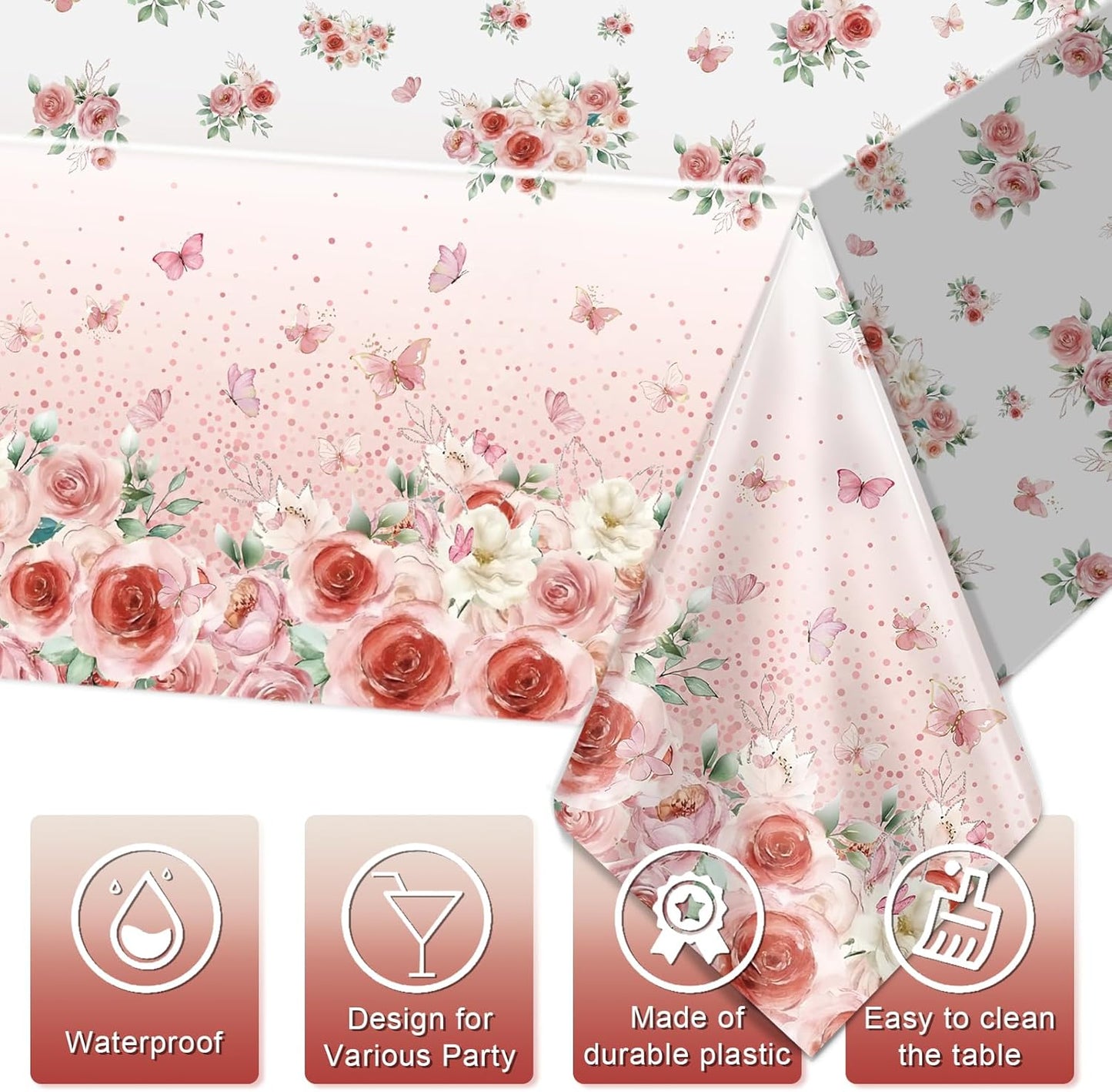 3 Manteles Baby Shower Plástico Rosa Floral Rectangular