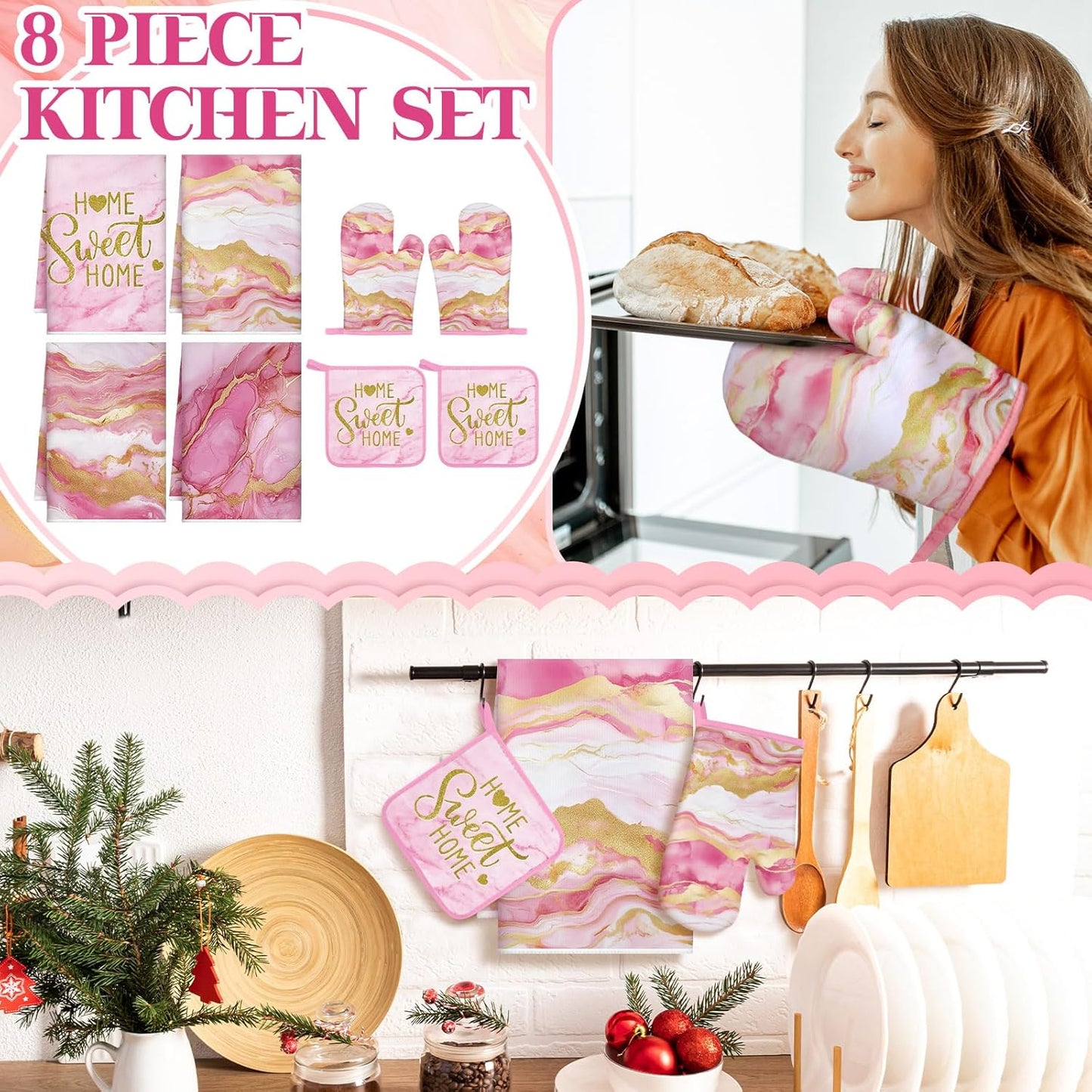Juego de 8 paños de cocina Leinuosen con soportes para ollas y guantes de horno resistente al calor