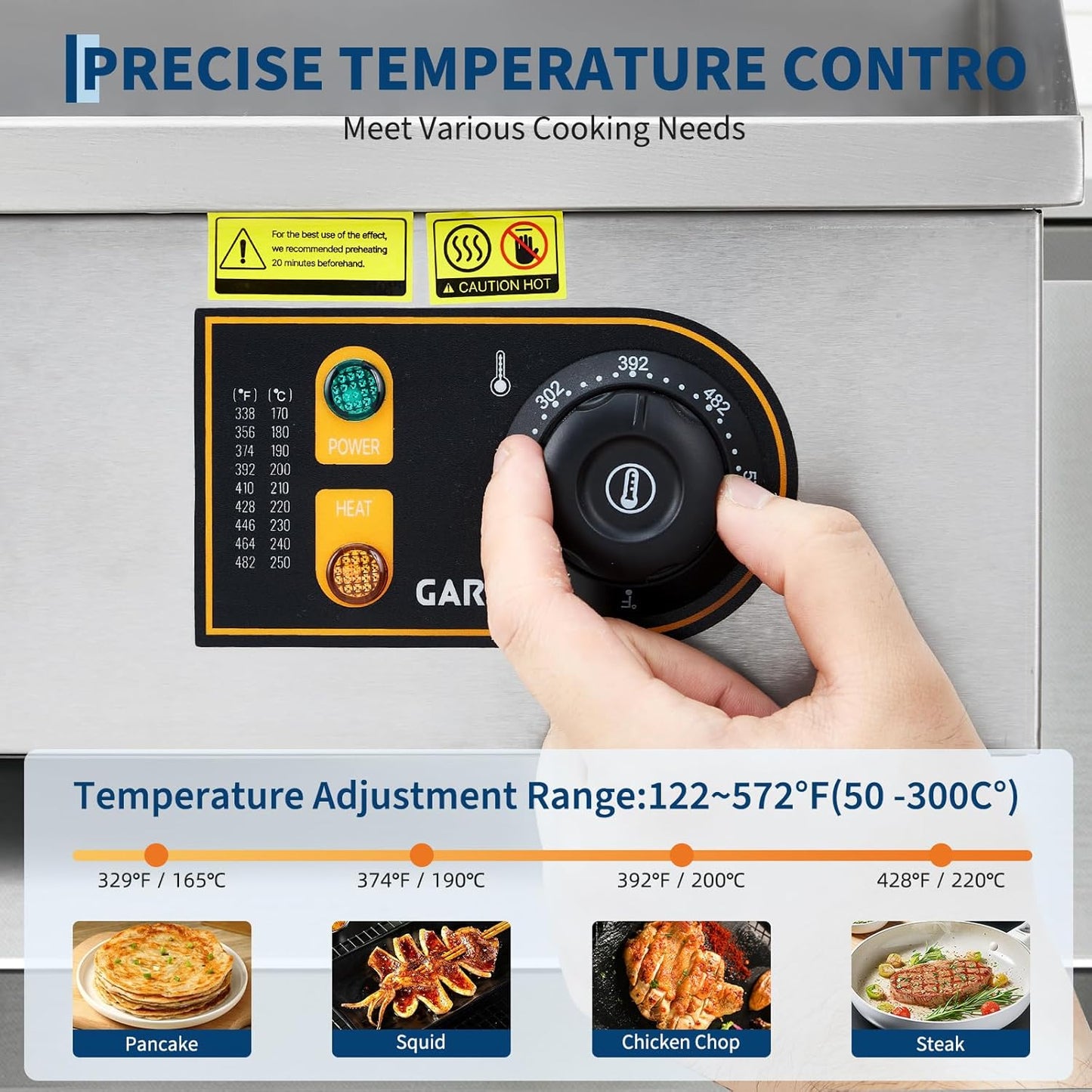 Parrilla eléctrica 22pulg acero inox 1700W con palas y cepillos