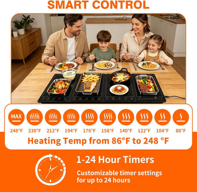Bandeja calentamiento eléctrica 41x15pulg 5 en 1 con temporizador