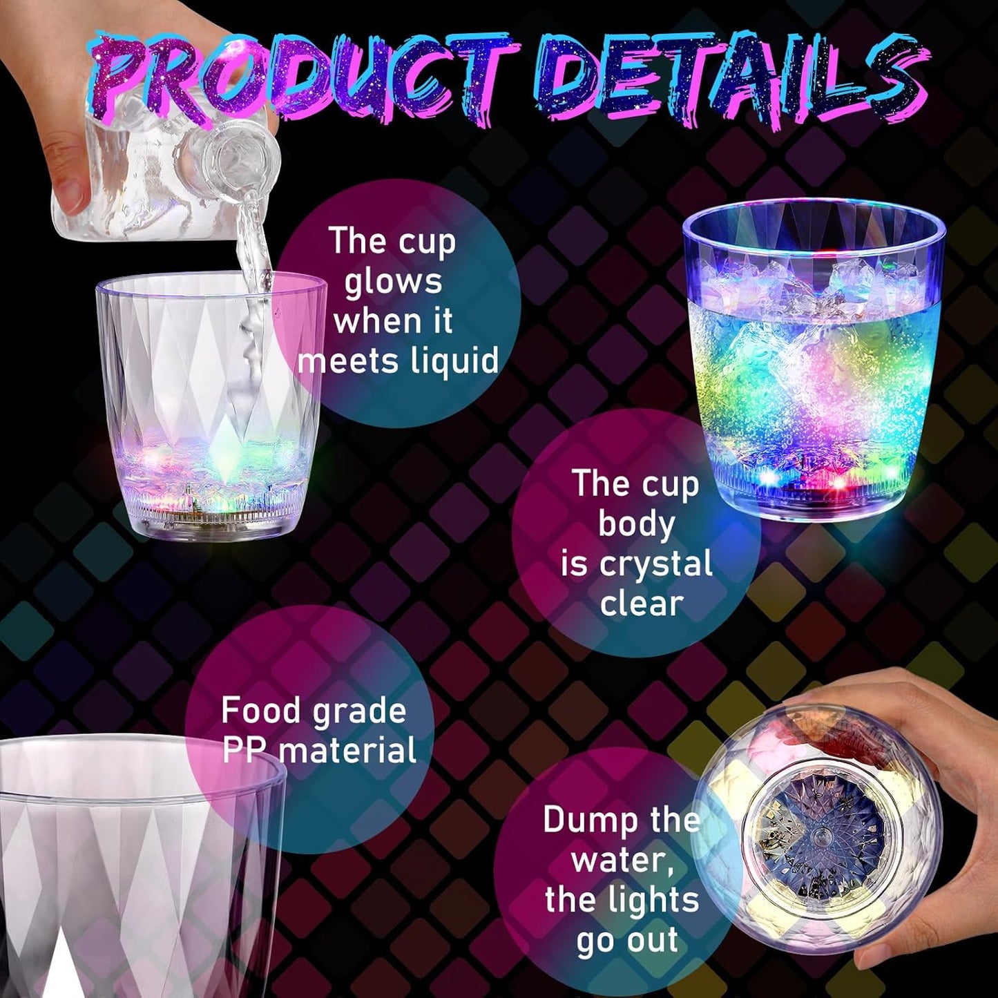 Vasos plástico LED 10oz con luz activada por liquido