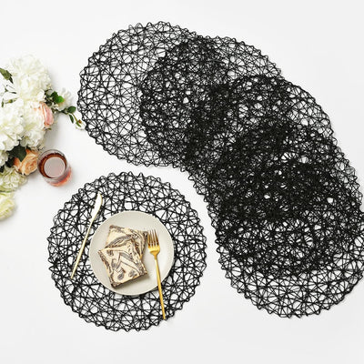 Placemat redondo negro set de 12 para mesa de comedor 13 pulgadas boho decorativo