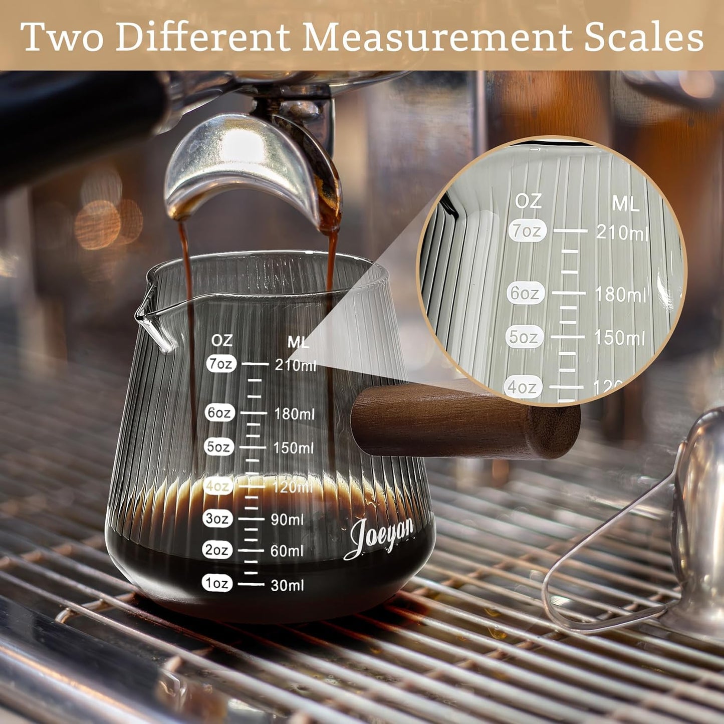 Taza medidora espresso 7oz gris con asa y boquilla