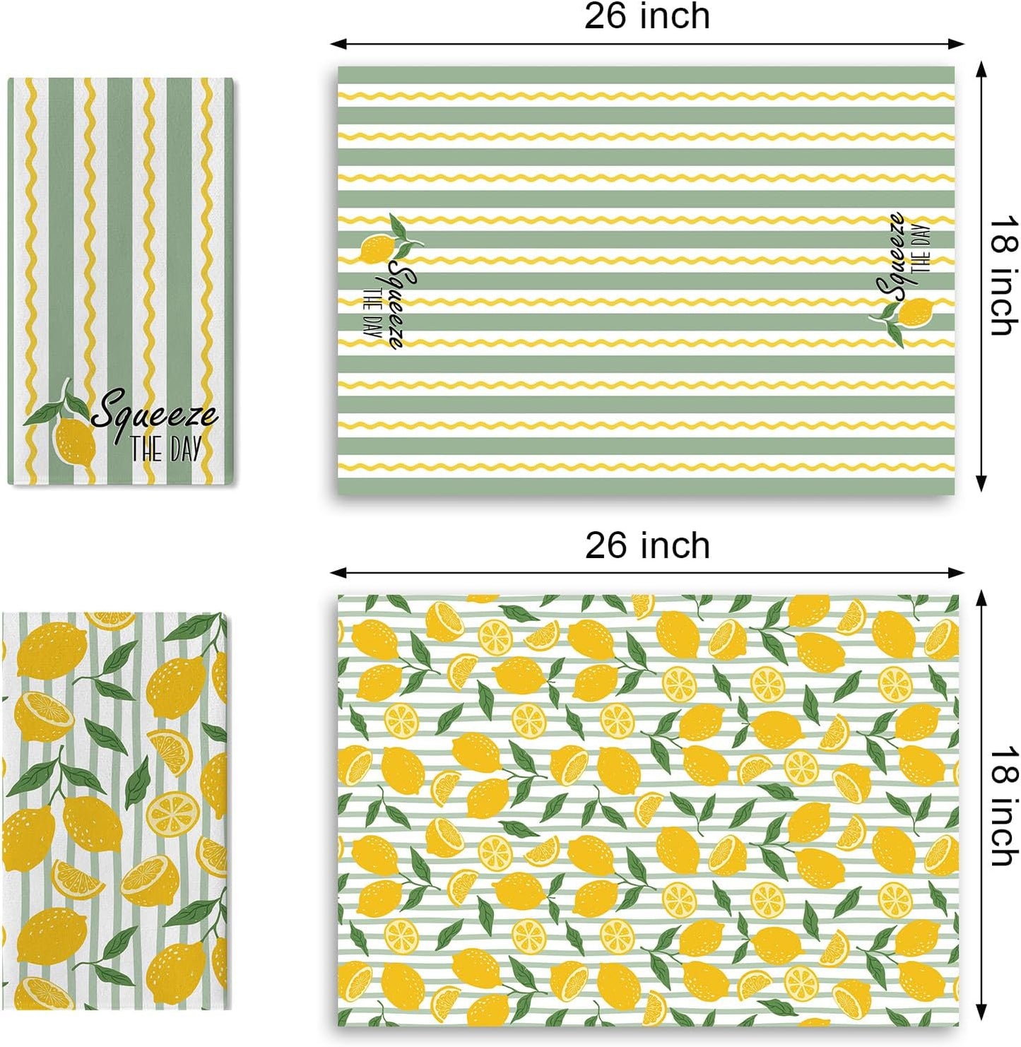 Paños de cocina de limón rayas onduladas 18x26 pulg