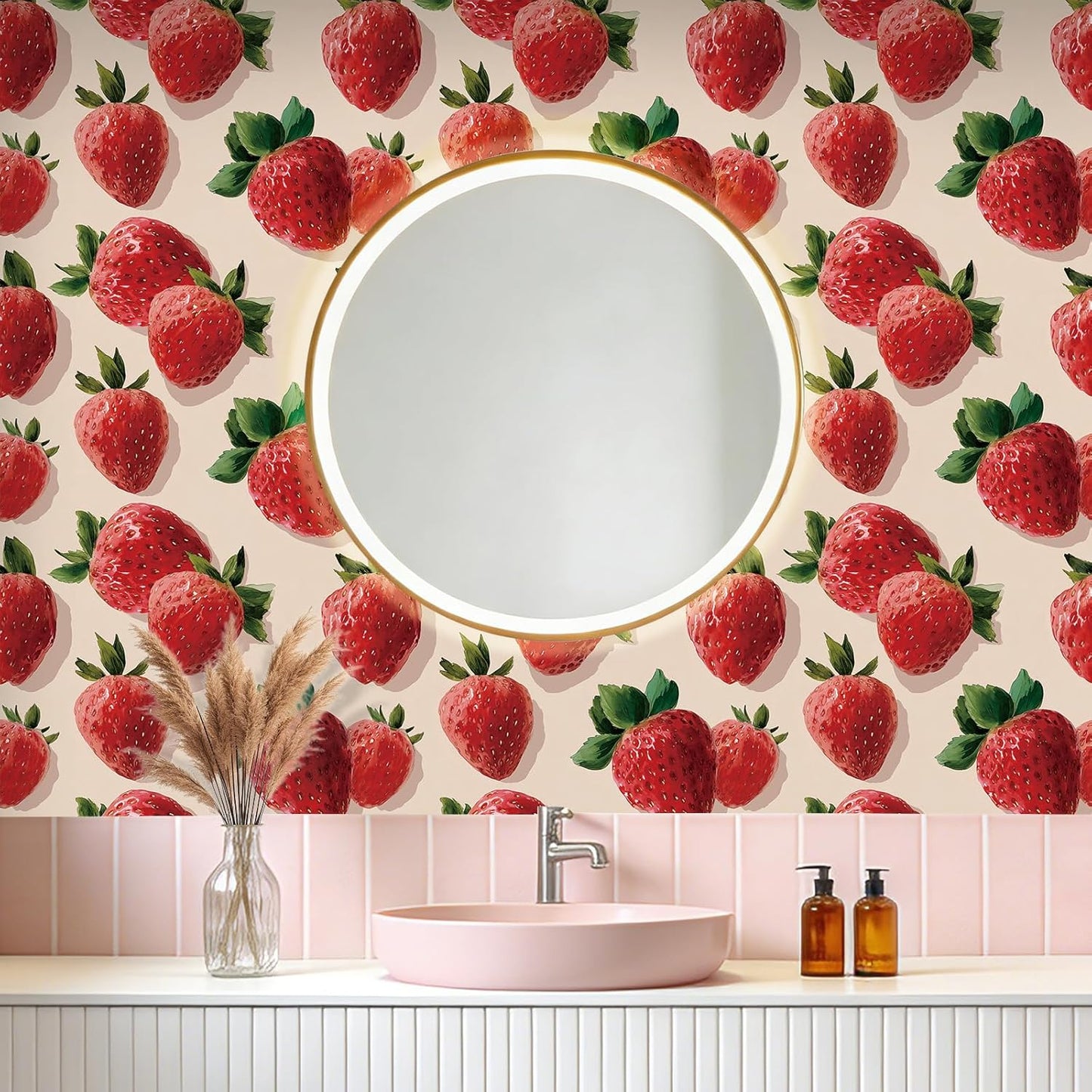 Papel tapiz acuarela fresas para niñas dormitorio autoadhesivo