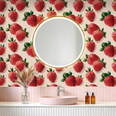 Papel tapiz acuarela fresas para niñas dormitorio autoadhesivo