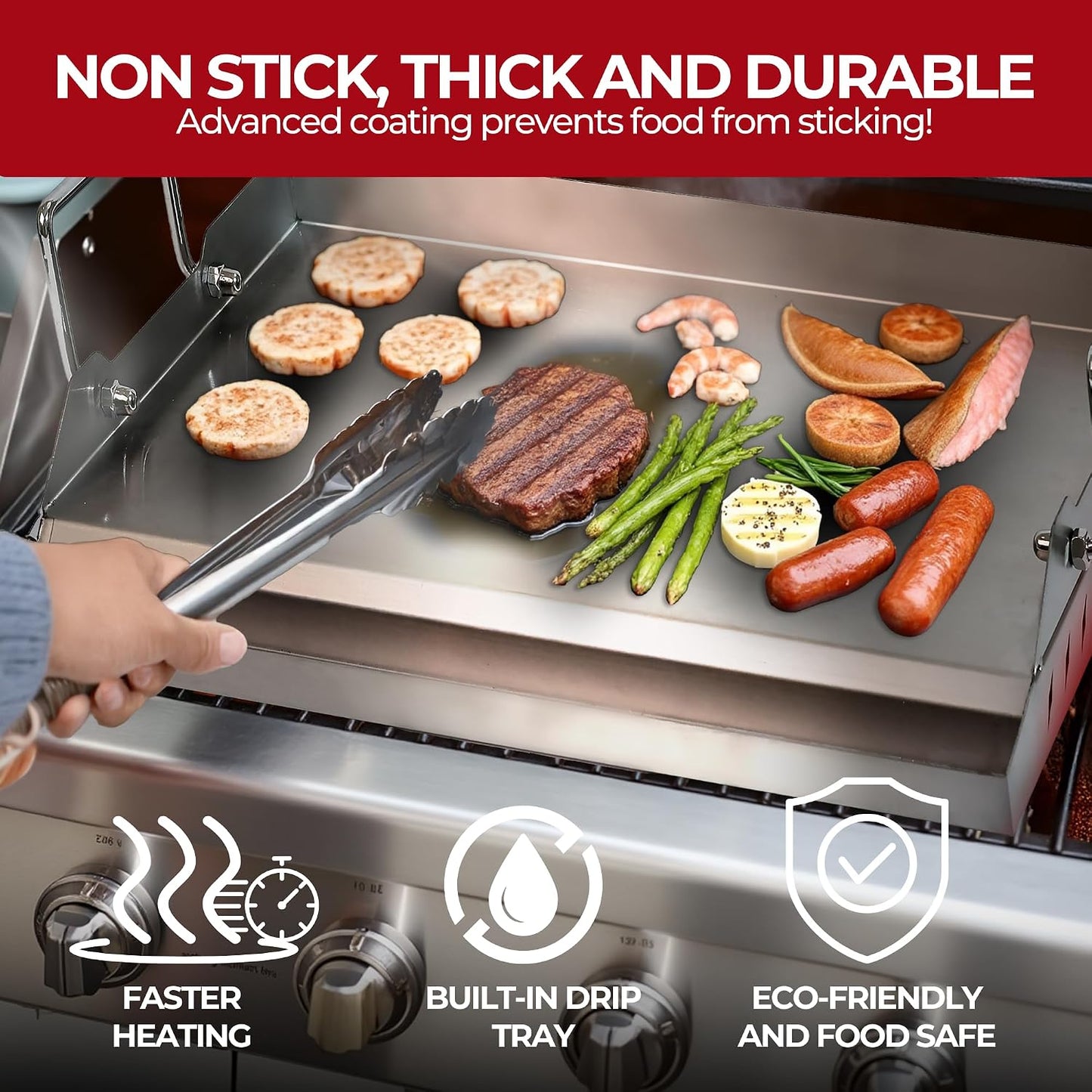 Plancha parrilla gas acero inox antiadherente 17x13pulg