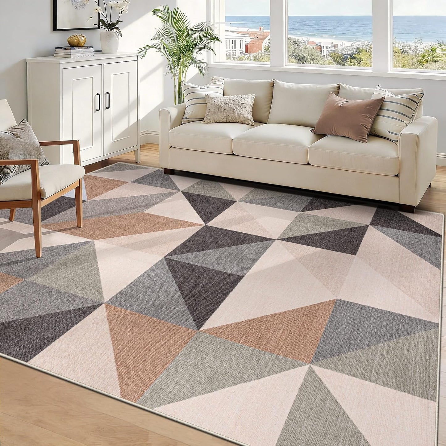 Alfombra lavable geométrica 5x7 neutra antideslizante