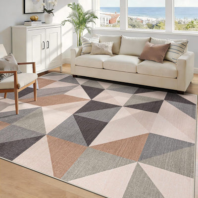 Alfombra lavable geométrica 5x7 neutra antideslizante