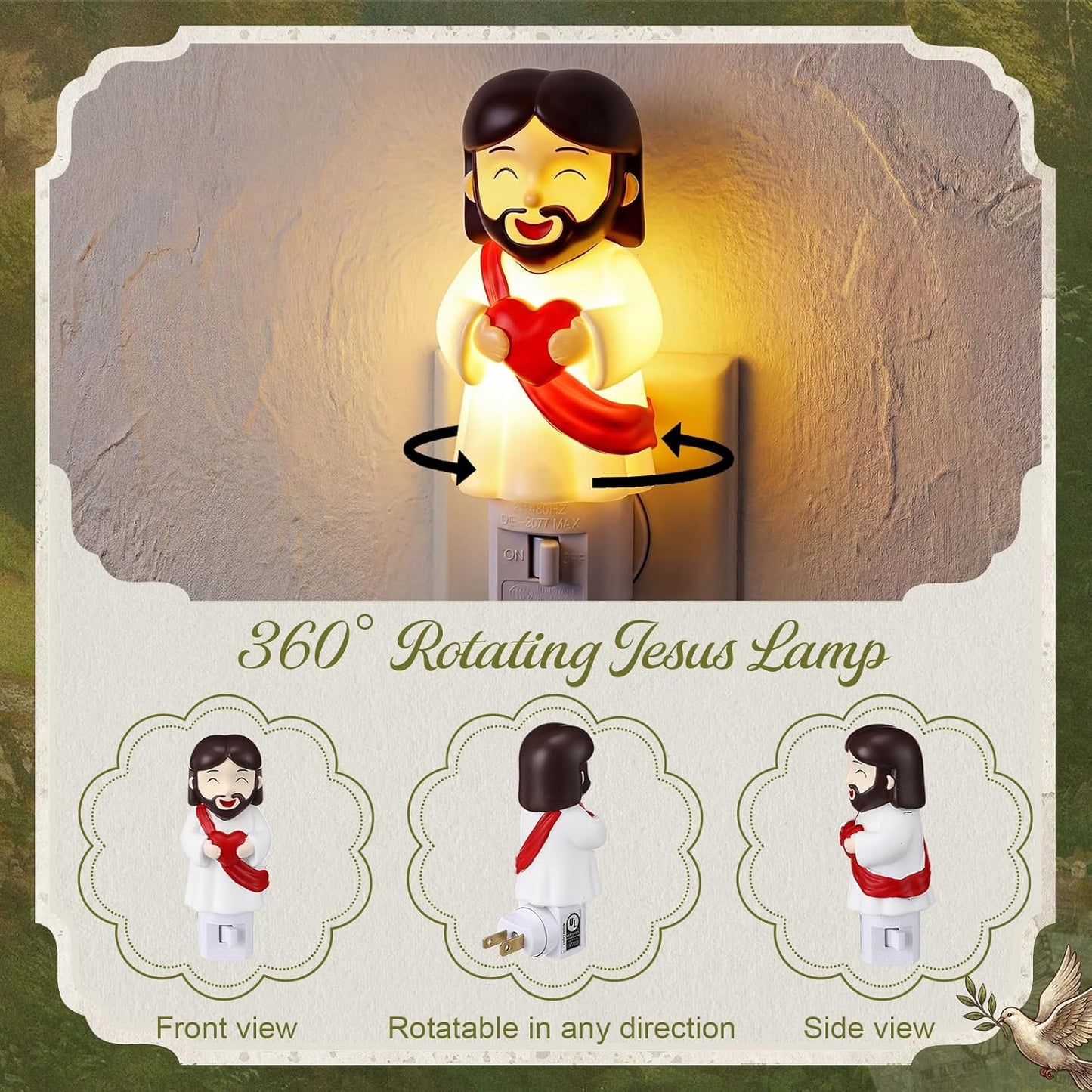 Luz Nocturna Pascua Cristiana Enchufable Giratoria 360
