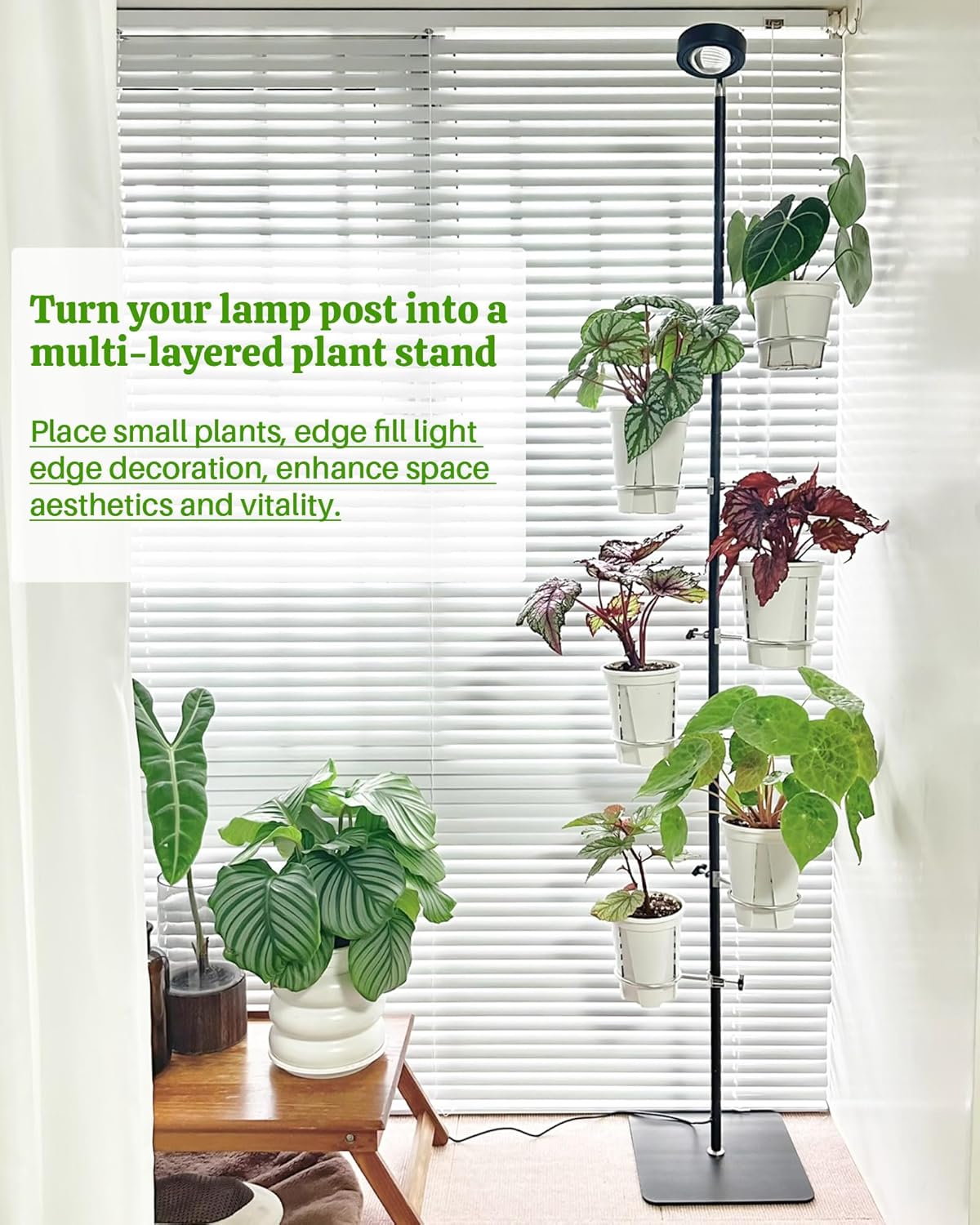 Estante ajustable para plantas 5 soportes poste lámpara metal