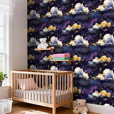 Papel tapiz removible cielo estrellado azul marino para niños