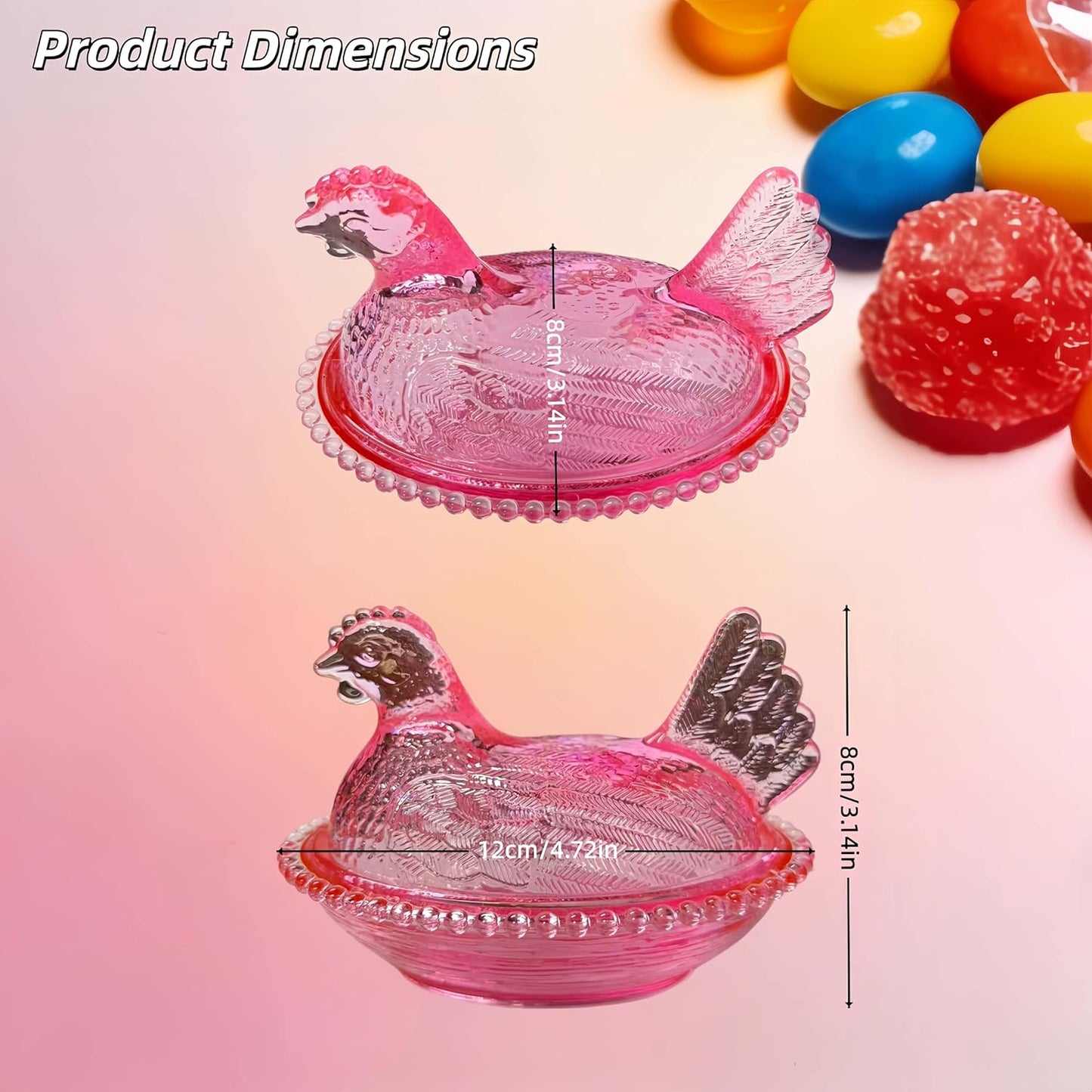 Plato de cristal con tapa en forma de pollo para dulces y aperitivos