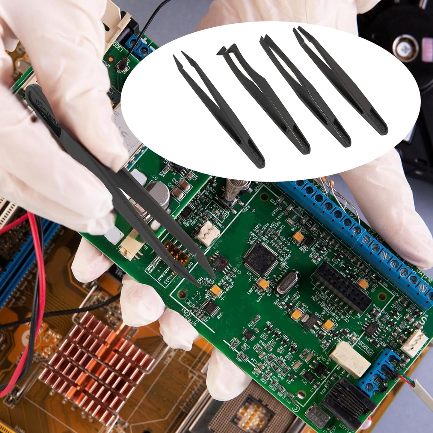 14 Pinzas Plástico Antiestáticas para Electrónica y Joyas Negro