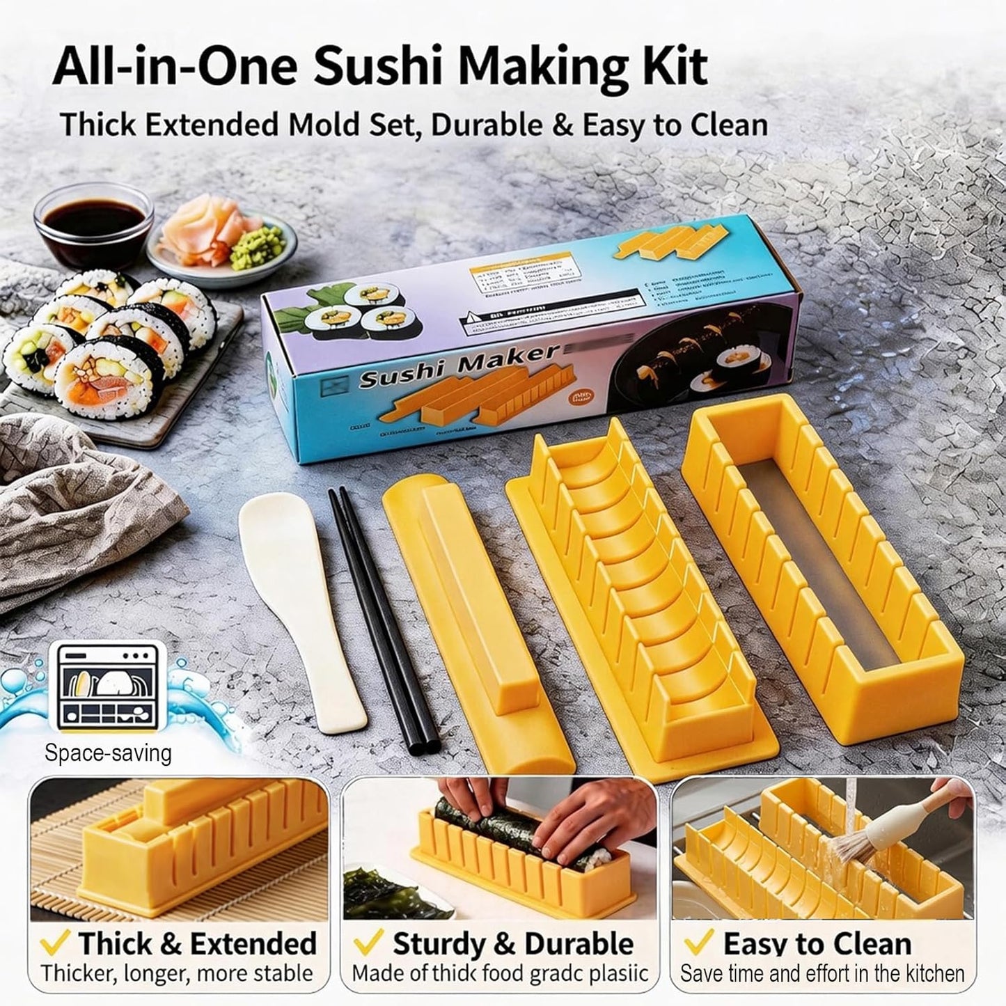 Sushi Maker Kit fabricación sushi palillos molde grueso rollos redondos bajo en grasa