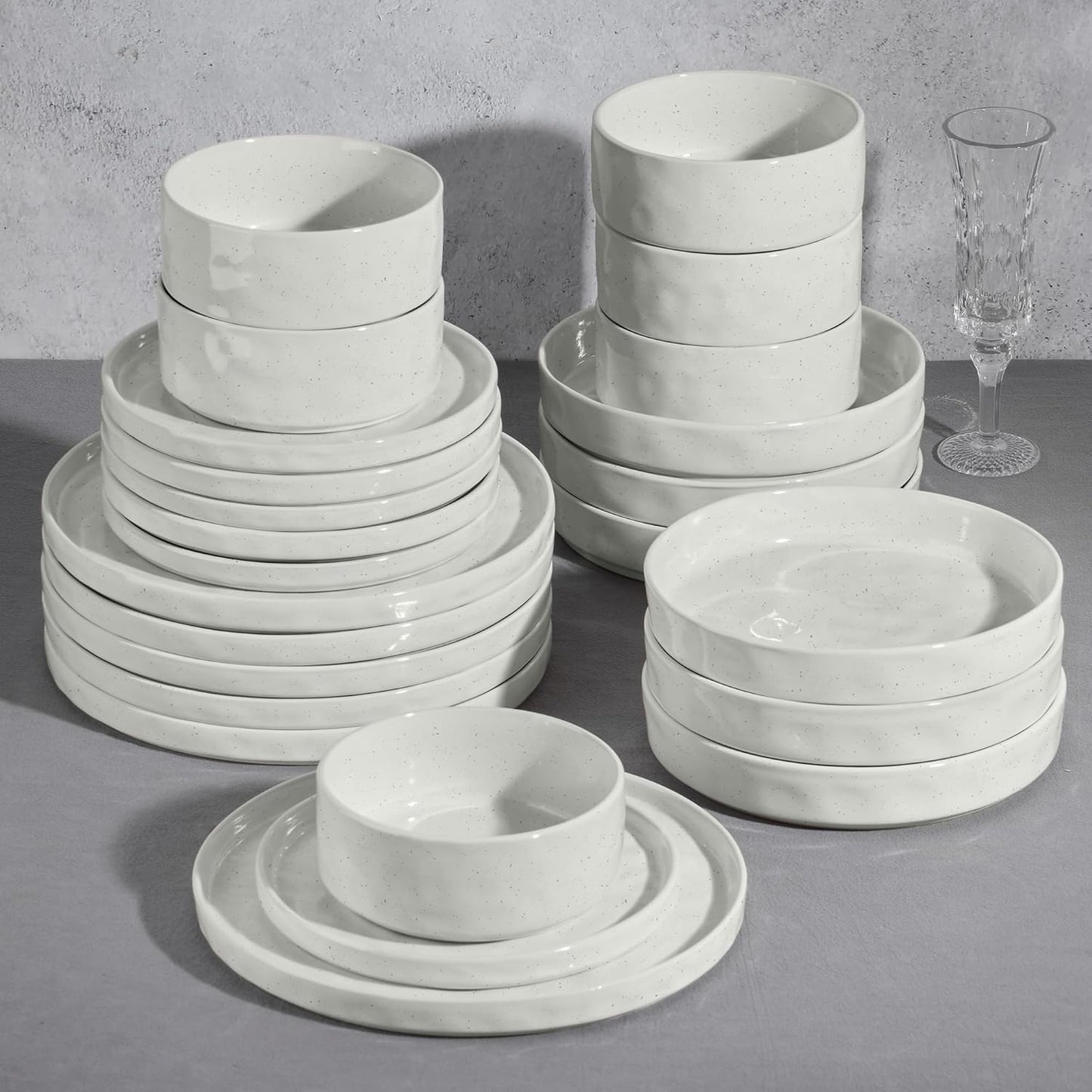 Set 24 Pzas Vajilla Cerámica Platos Blancos Moteados