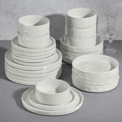 Set 24 Pzas Vajilla Cerámica Platos Blancos Moteados