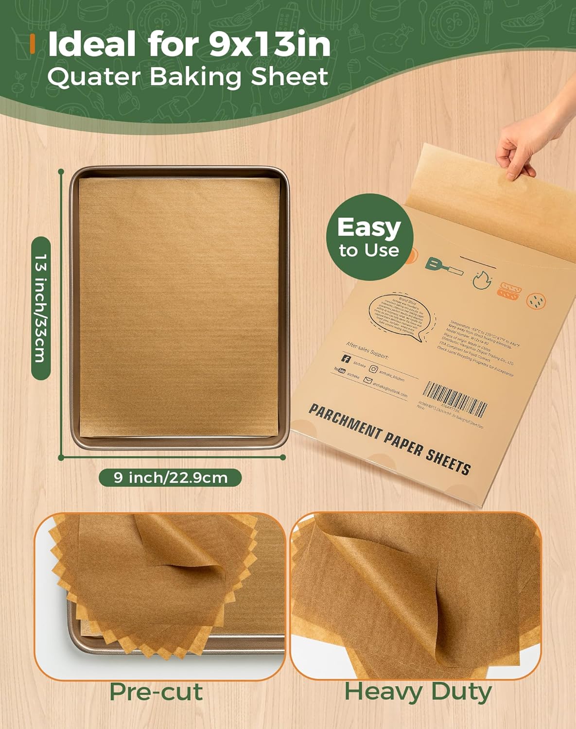 Papel pergamino marrón 9x13pulg antiadherente para horno y freidora