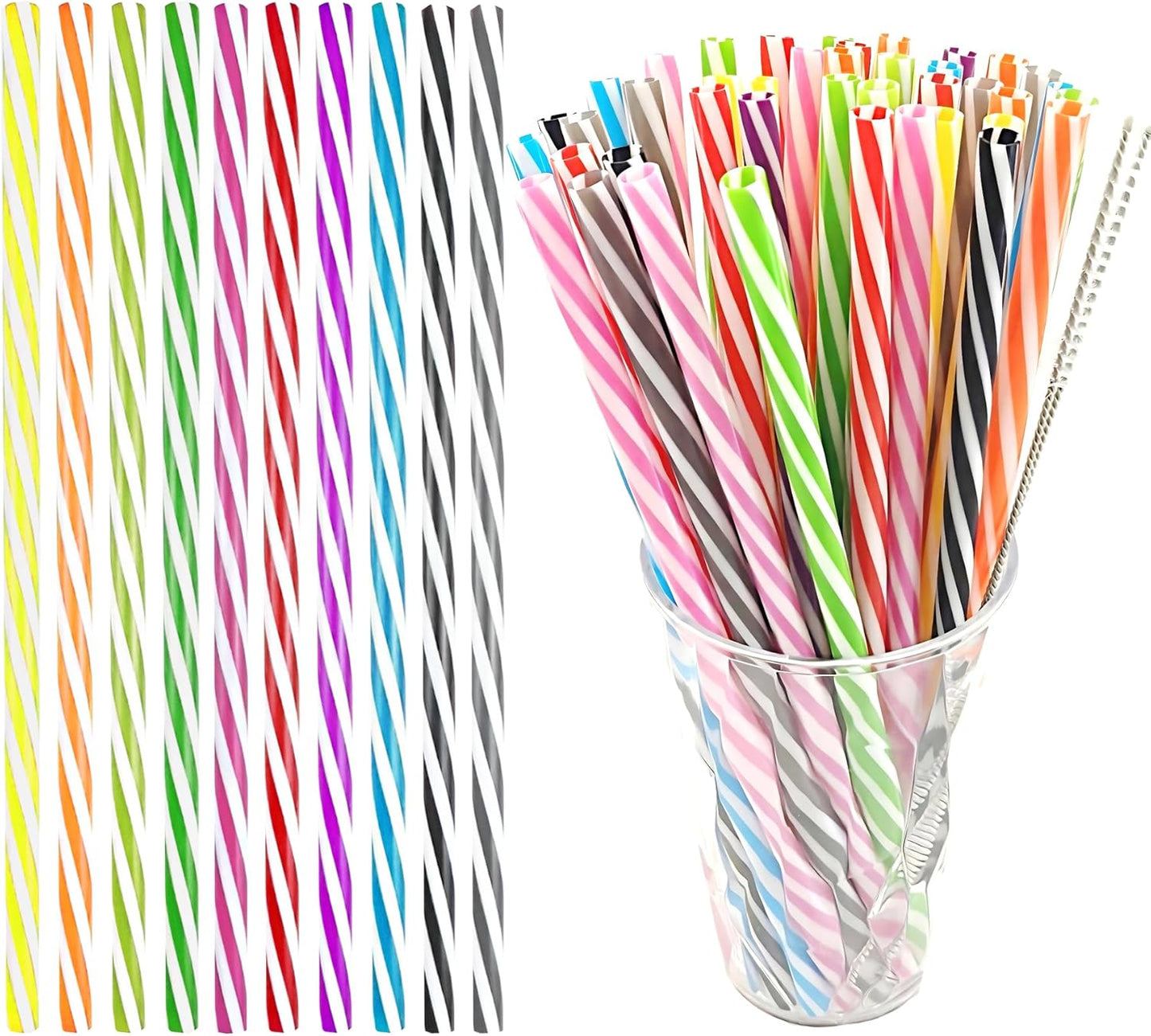 Pajitas de plástico grueso reutilizables a rayas coloridas de 9 pulgadas