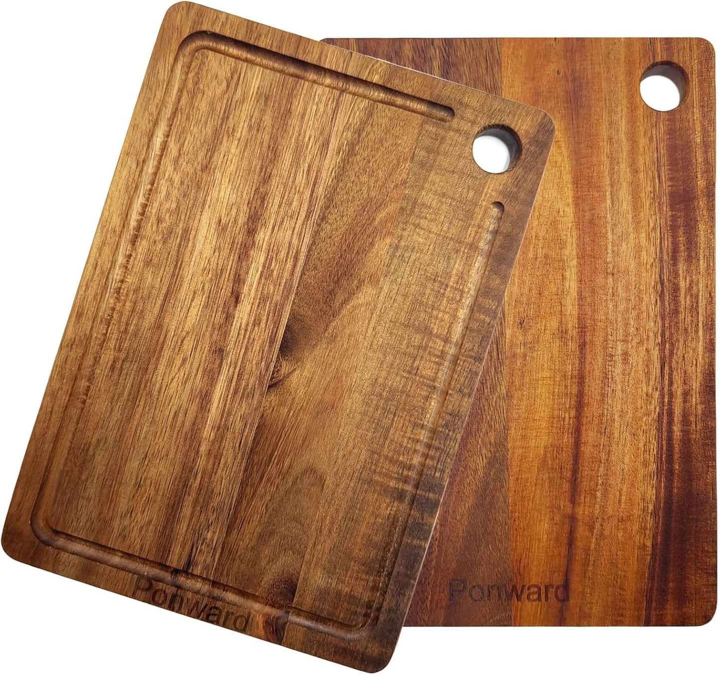 Juego de 2 tablas de cortar pequeñas de madera de acacia con agujero para colgar