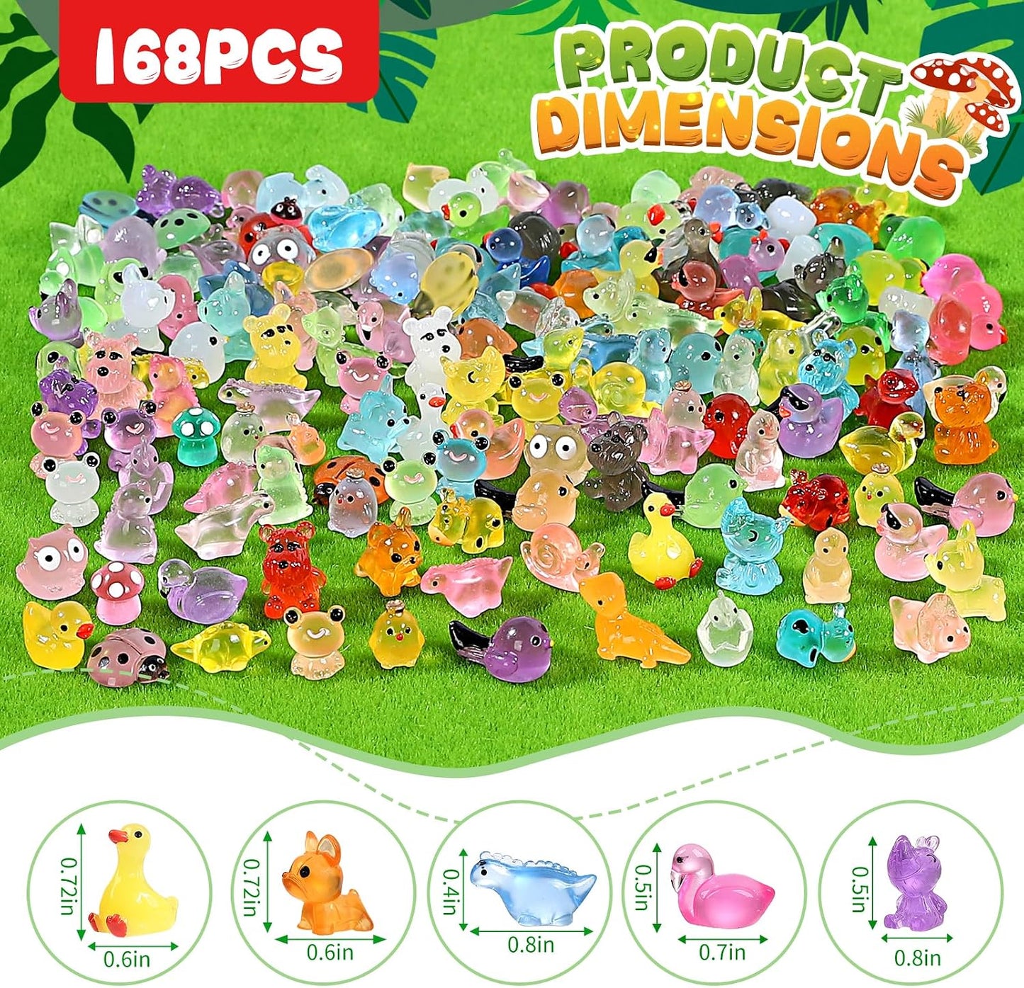 168 Pzas Mini Animales Resina Brillan Oscuridad
