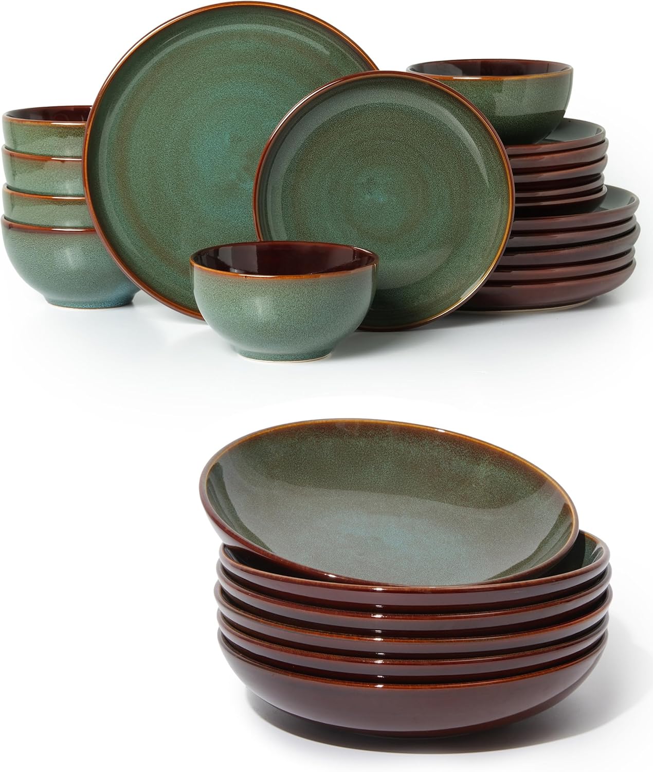 Set 24 Pzas Mesa de Pino con Cuencos de Pasta Verde