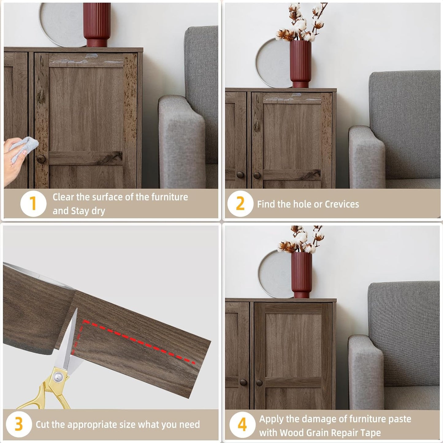 Cinta parche autoadhesiva nogal 2.4pulg x15pies para bricolaje