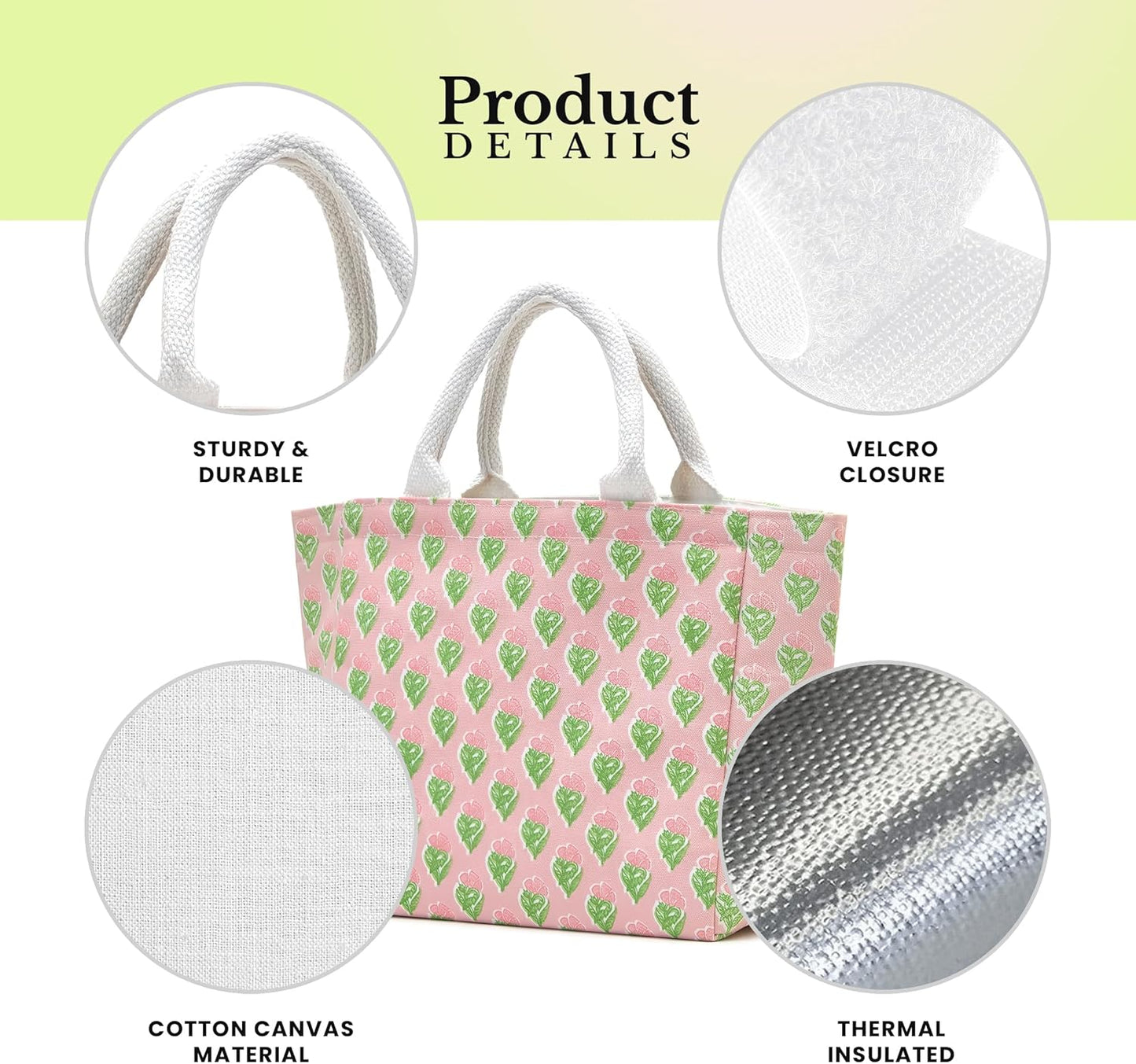 Bolsa térmica reutilizable ligera para almorzar rosa geométrico