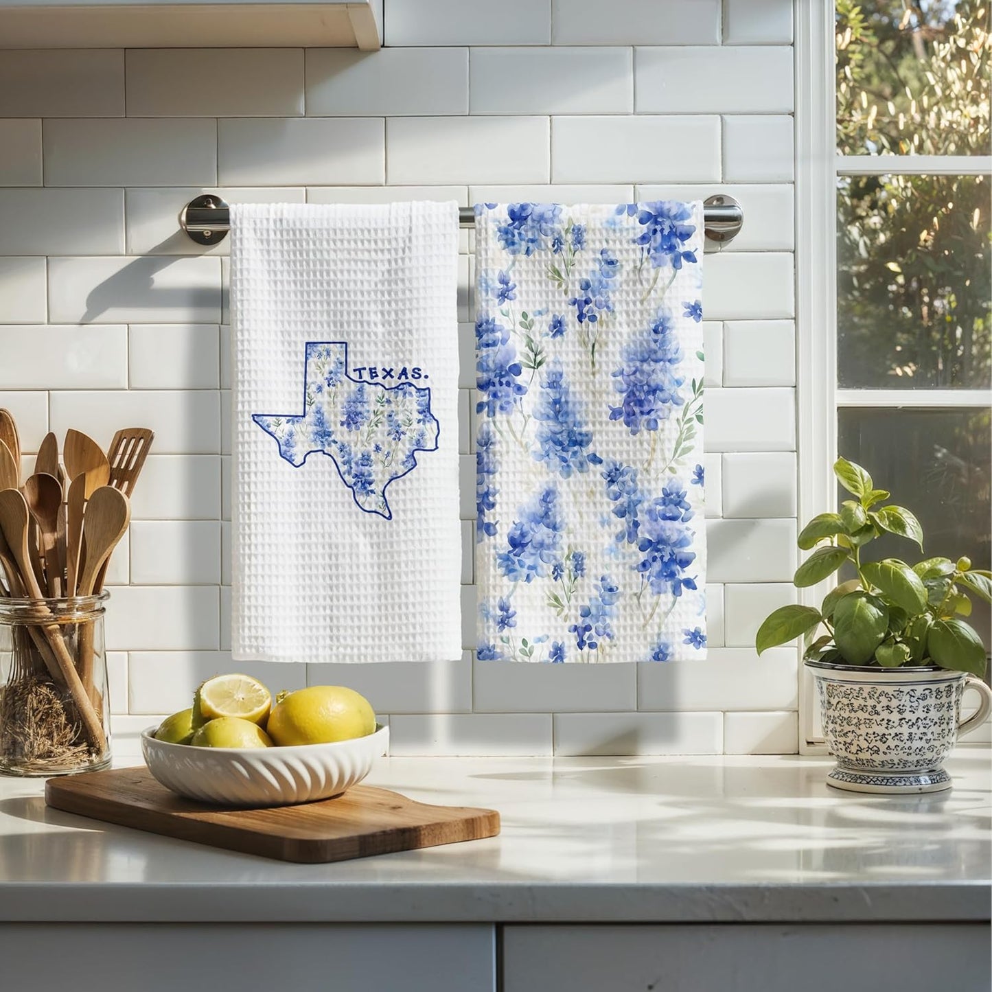 Juego de 2 toallas de cocina con motivos florales de Texas