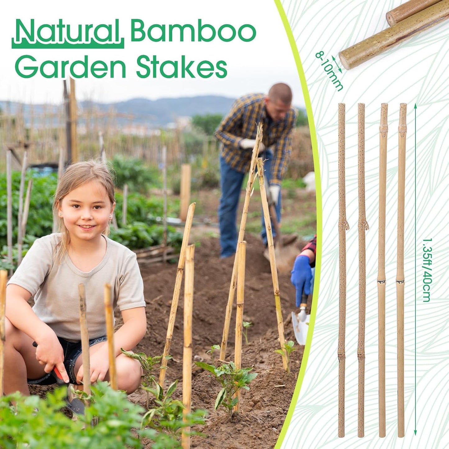 Estacas bambú para plantas trepadoras 30uds 1.35pies