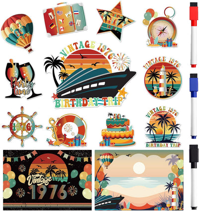 Decoraciones magnéticas vintage para puerta de crucero 50 cumpleaños, 13 piezas retro náuticas con bolígrafos