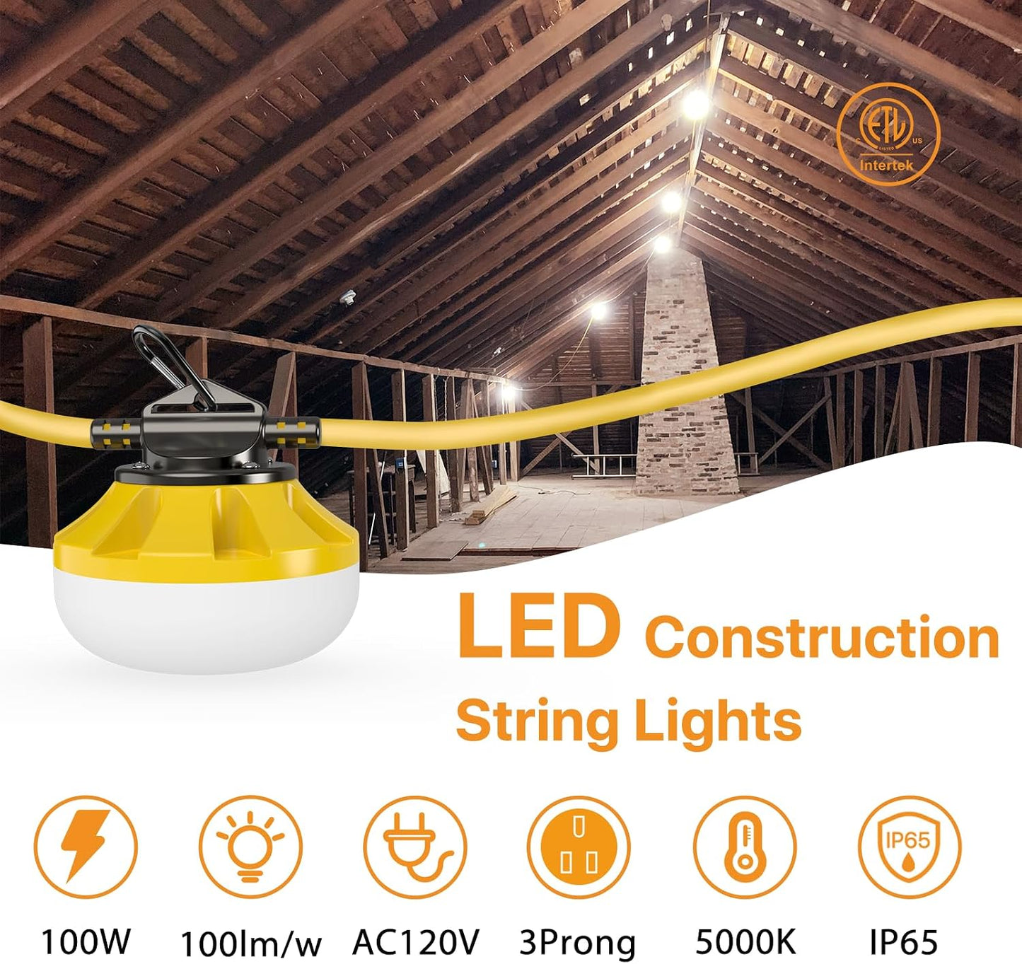 Cadena luces LED 100ft 100W 10 bombillas IP65 para ático