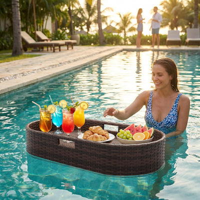 Bandeja flotante mimbre ovalada 38x20pulg para piscina