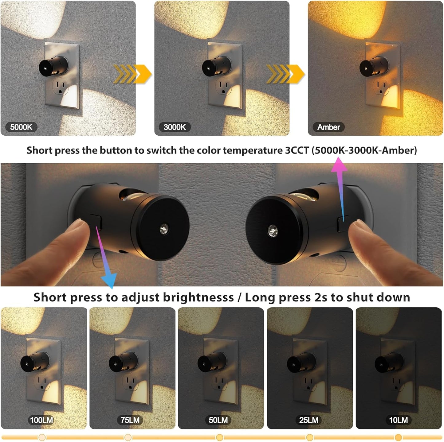Luces nocturnas enchufables pared set 4 mini lentes 3CCT regulables