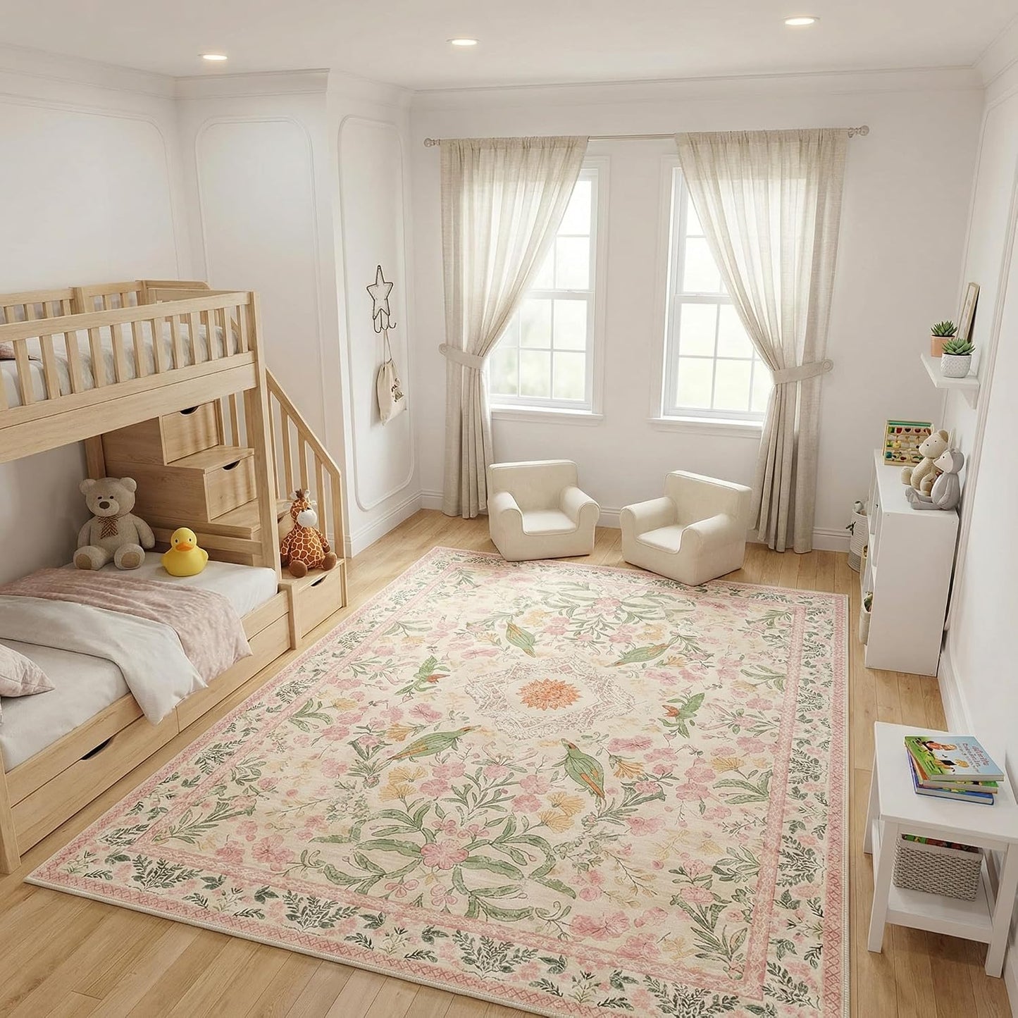 Alfombra bohemia estampado floral antideslizante sala