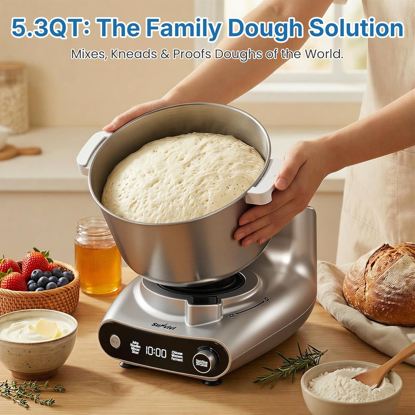 Mezclador de masa eléctrico 5.3qt 4en1 con fermentación
