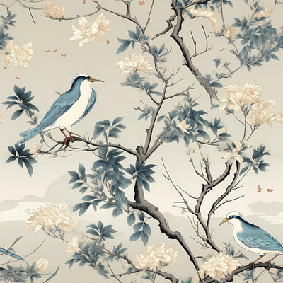 Papel tapiz vintage pájaro azul floral despegable