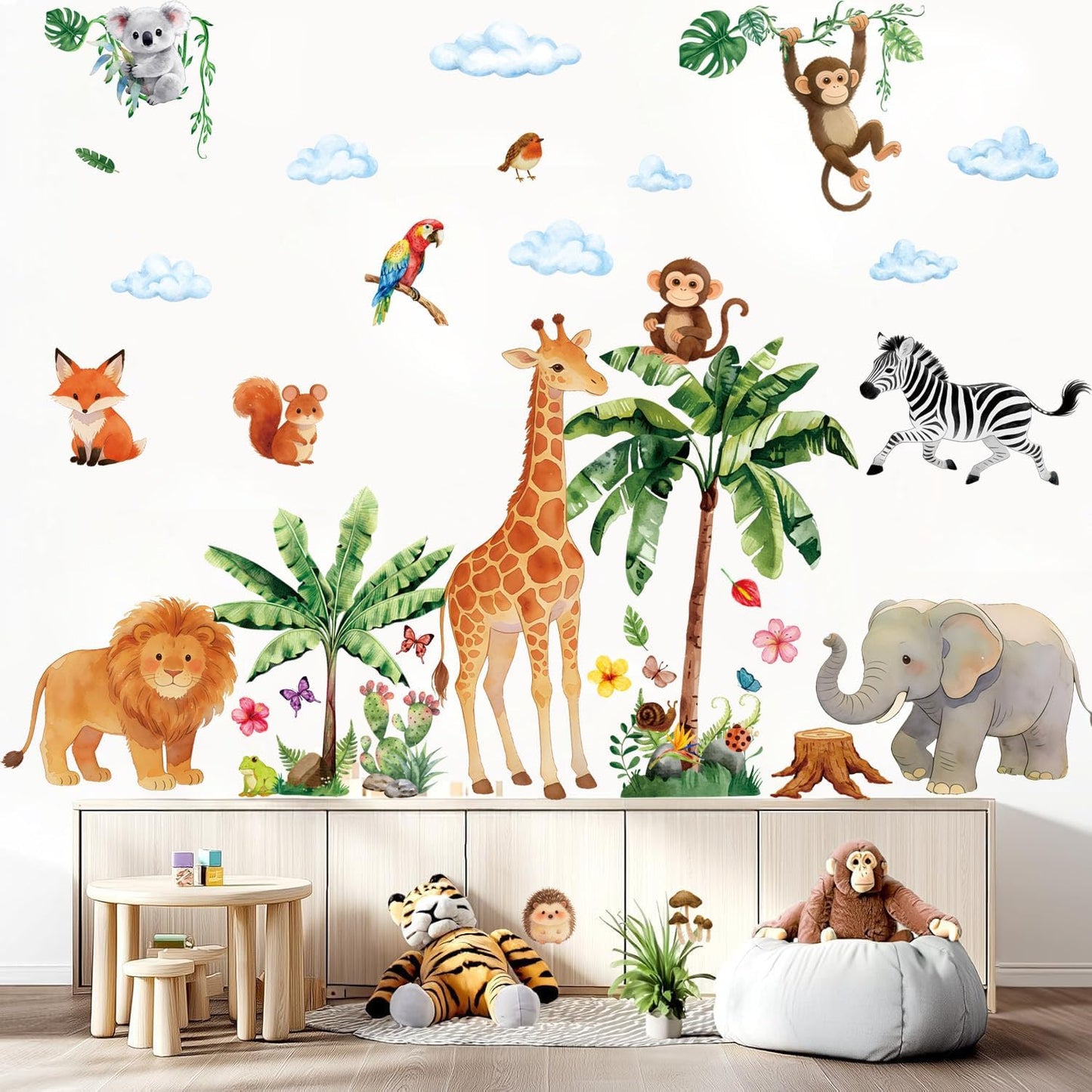 Adhesivo pared animales jungla 12x36cm removible