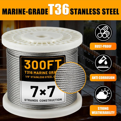 Cable acero inox T316 300ft 1/8pulg para barandilla valla